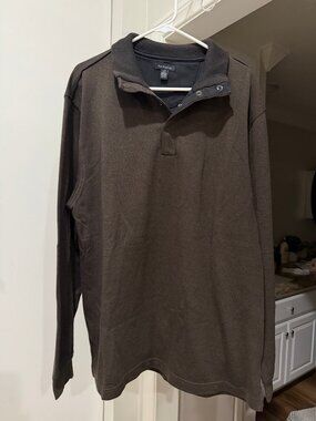 Van Heusen Snap Placket Pullover Men's Large Brown Heather NWOT Mock Collar